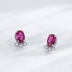 925 Sterling Silver Red Ruby Fish-Shaped Stud Earring 40200701