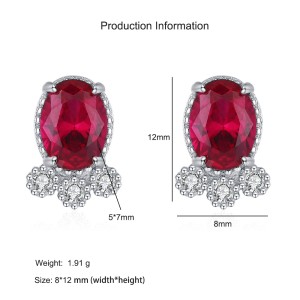 925 Sterling Silver Red Ruby Fish-Shaped Stud Earring 40200701