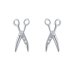 925 Sterling Silver Scissor-Shaped Zircon Stud Earring 40200702