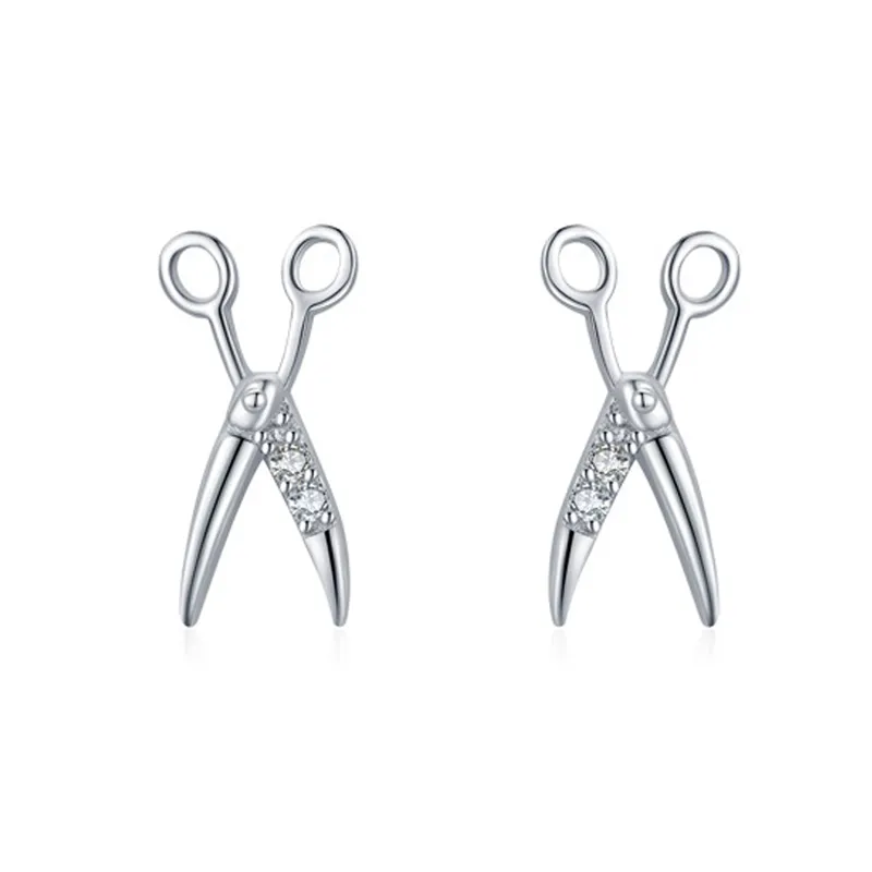 925 Sterling Silver Scissor-Shaped Zircon Stud Earring 40200702
