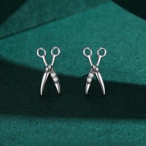 925 Sterling Silver Scissor-Shaped Zircon Stud Earring 40200702