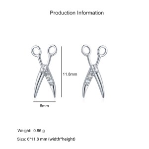 925 Sterling Silver Scissor-Shaped Zircon Stud Earring 40200702