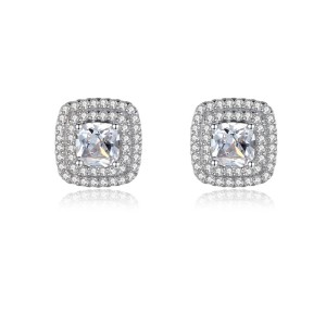 925 Sterling Silver Cushion-Cut Halo Zircon Stud Earring 40200703 925 Sterling Silver Cushion-Cut Halo Zircon Stud Earring 40200703