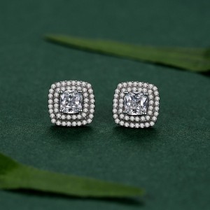 925 Sterling Silver Cushion-Cut Halo Zircon Stud Earring 40200703 925 Sterling Silver Cushion-Cut Halo Zircon Stud Earring 40200703