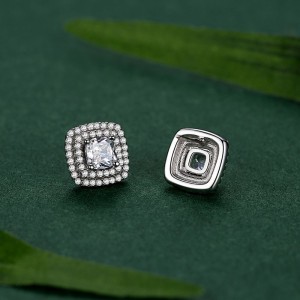 925 Sterling Silver Cushion-Cut Halo Zircon Stud Earring 40200703 925 Sterling Silver Cushion-Cut Halo Zircon Stud Earring 40200703