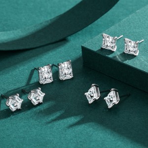 925 Sterling Silver Rectangular Zircon Stud Earring 40200704 925 Sterling Silver Rectangular Zircon Stud Earring 40200704