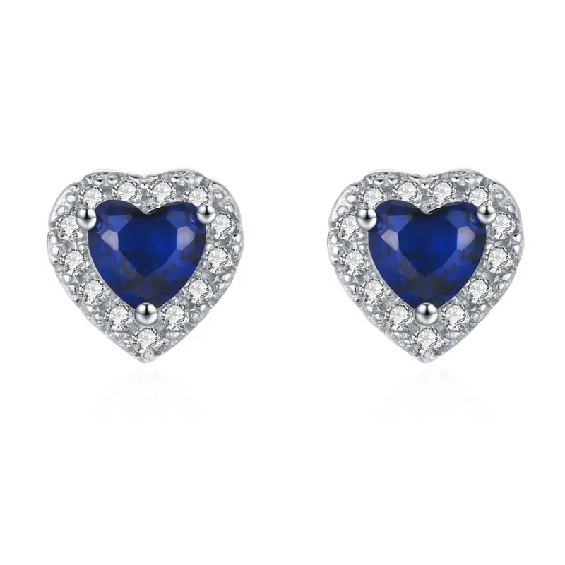 925 Sterling Silver Blue Heart Zircon Stud Earring 40200705