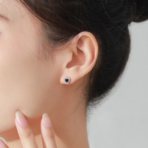 925 Sterling Silver Blue Heart Zircon Stud Earring 40200705