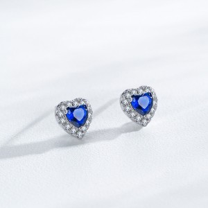 925 Sterling Silver Blue Heart Zircon Stud Earring 40200705