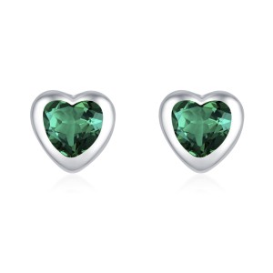 925 Sterling Silver Emerald Green Heart Zircon Stud Earring 40200709