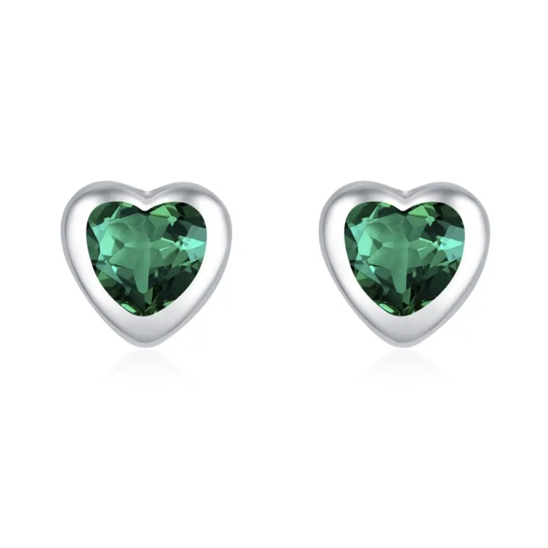 925 Sterling Silver Emerald Green Heart Zircon Stud Earring 40200709