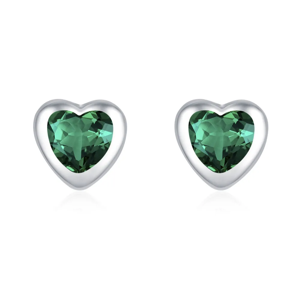 925 Sterling Silver Emerald Green Heart Zircon Stud Earring 40200709