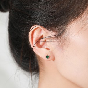 925 Sterling Silver Emerald Green Heart Zircon Stud Earring 40200709