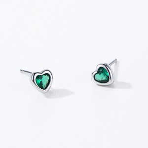 925 Sterling Silver Emerald Green Heart Zircon Stud Earring 40200709