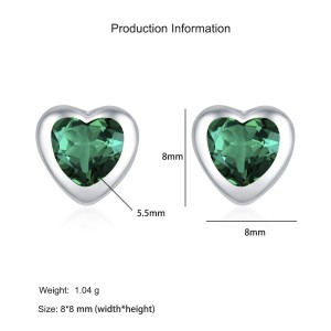 925 Sterling Silver Emerald Green Heart Zircon Stud Earring 40200709