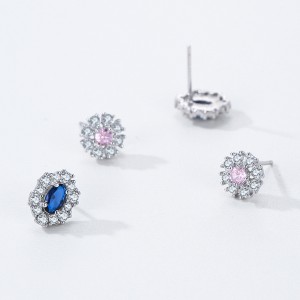 925 Sterling Silver Blue Sapphire Oval Zircon Stud Earring 40200710