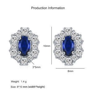 925 Sterling Silver Blue Sapphire Oval Zircon Stud Earring 40200710