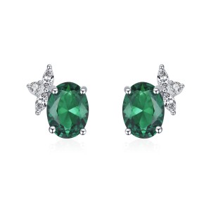 925 Sterling Silver Vintage Oval Green Zircon Stud Earring 40200711