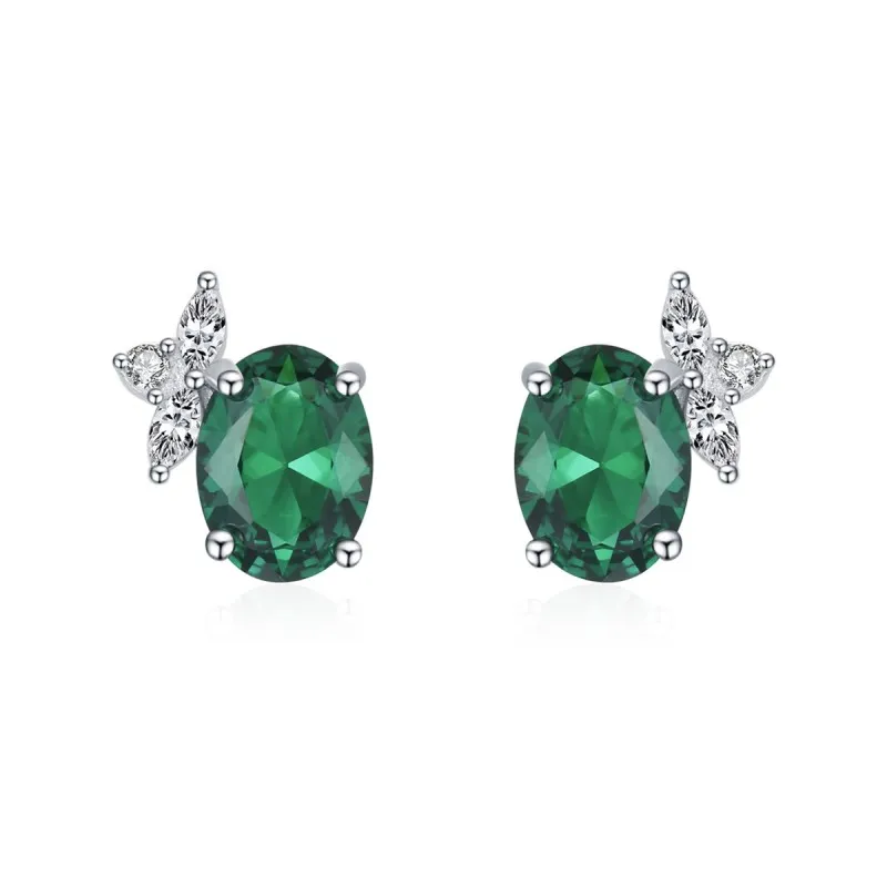 925 Sterling Silver Vintage Oval Green Zircon Stud Earring 40200711