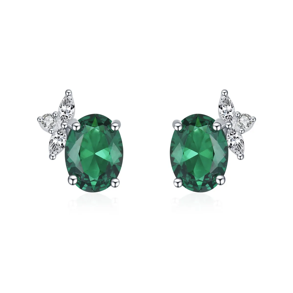 925 Sterling Silver Vintage Oval Green Zircon Stud Earring 40200711