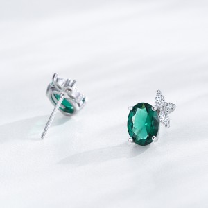 925 Sterling Silver Vintage Oval Green Zircon Stud Earring 40200711