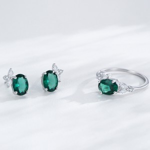 925 Sterling Silver Vintage Oval Green Zircon Stud Earring 40200711