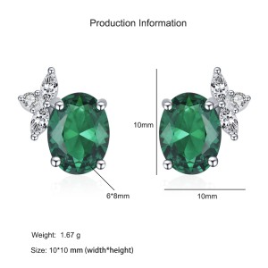 925 Sterling Silver Vintage Oval Green Zircon Stud Earring 40200711