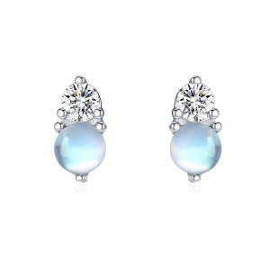 925 Sterling Silver Moonstone Zircon Stud Earring 40200712