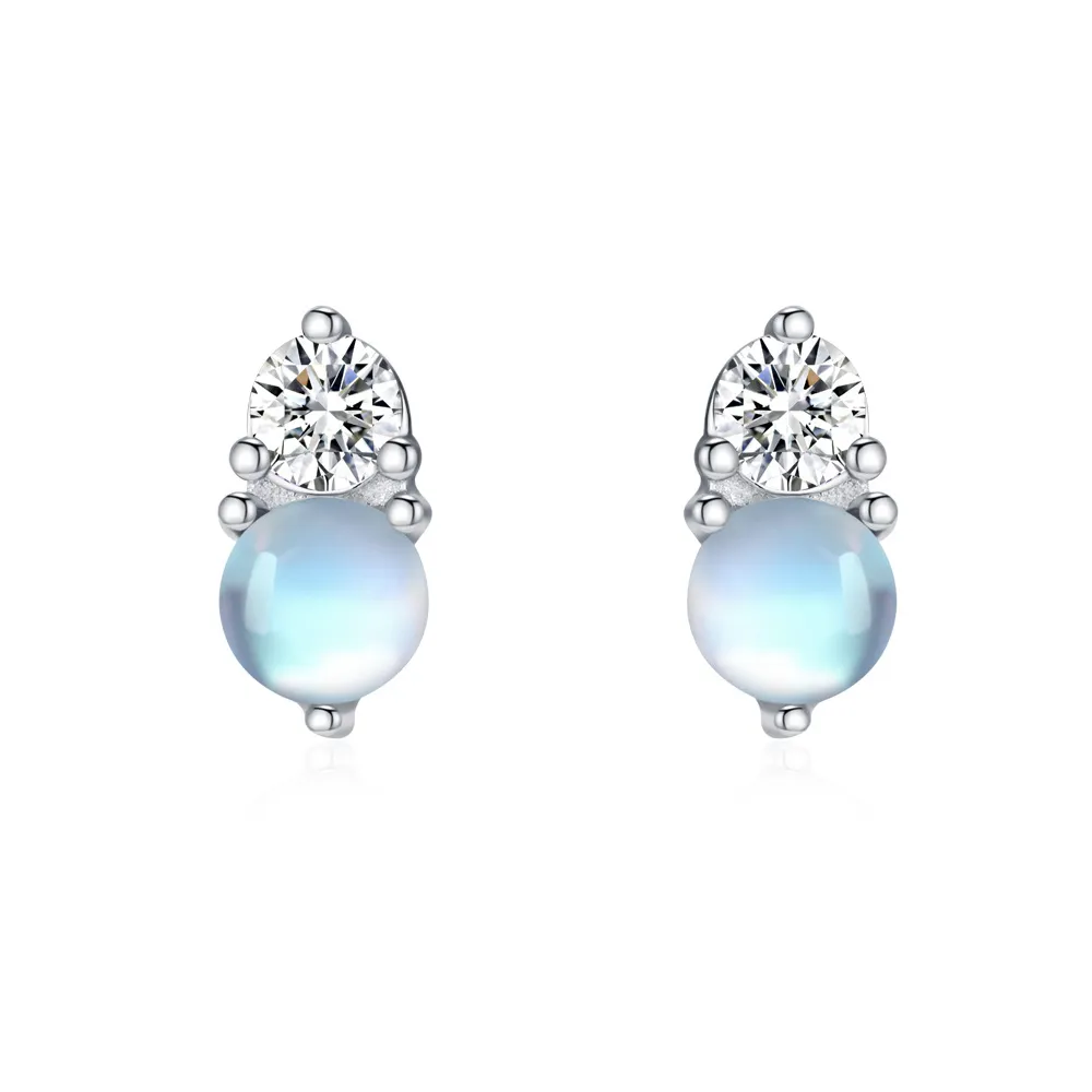925 Sterling Silver Moonstone Zircon Stud Earring 40200712