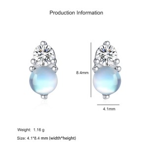 925 Sterling Silver Moonstone Zircon Stud Earring 40200712