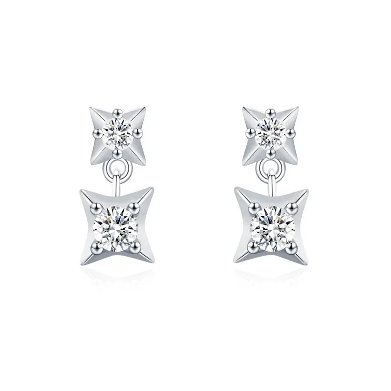 925 Sterling Silver Four-Point Star Zircon Stud Earring 40200714