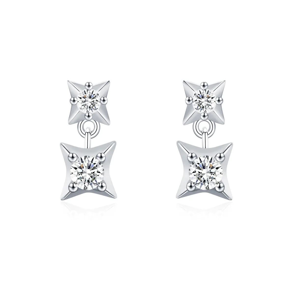 925 Sterling Silver Four-Point Star Zircon Stud Earring 40200714 925 Sterling Silver Four-Point Star Zircon Stud Earring 40200714