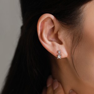 925 Sterling Silver Four-Point Star Zircon Stud Earring 40200714 925 Sterling Silver Four-Point Star Zircon Stud Earring 40200714