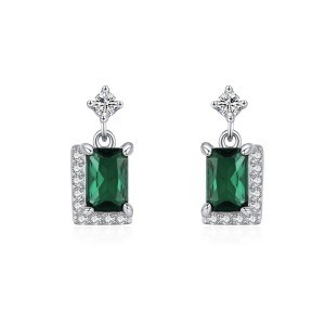 925 Sterling Silver Green Emerald-Cut Zircon Stud Earring 40200715 925 Sterling Silver Green Emerald-Cut Zircon Stud Earring 40200715