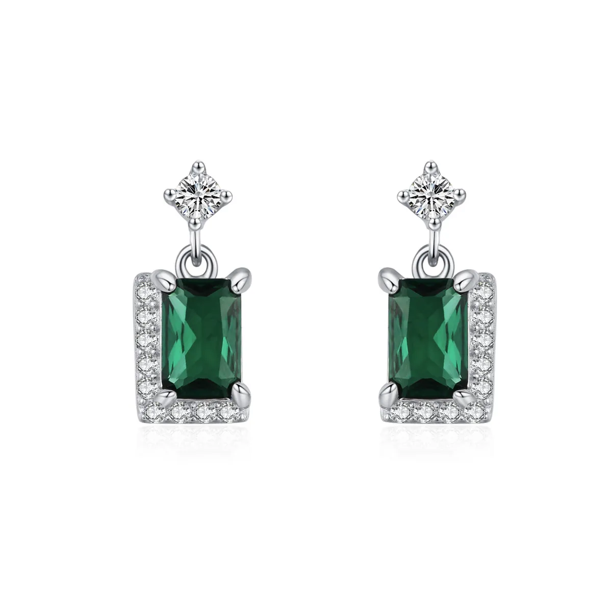 925 Sterling Silver Green Emerald-Cut Zircon Stud Earring 40200715 925 Sterling Silver Green Emerald-Cut Zircon Stud Earring 40200715
