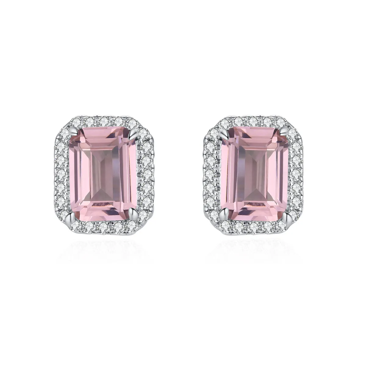 925 Sterling Silver Pink Emerald-Cut Zircon Stud Earring 40200716 925 Sterling Silver Pink Emerald-Cut Zircon Stud Earring 40200716