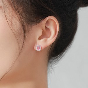 925 Sterling Silver Pink Emerald-Cut Zircon Stud Earring 40200716 925 Sterling Silver Pink Emerald-Cut Zircon Stud Earring 40200716