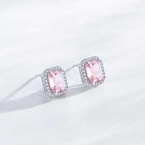 925 Sterling Silver Pink Emerald-Cut Zircon Stud Earring 40200716 925 Sterling Silver Pink Emerald-Cut Zircon Stud Earring 40200716