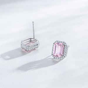 925 Sterling Silver Pink Emerald-Cut Zircon Stud Earring 40200716 925 Sterling Silver Pink Emerald-Cut Zircon Stud Earring 40200716