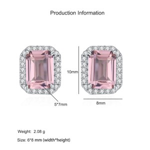 925 Sterling Silver Pink Emerald-Cut Zircon Stud Earring 40200716 925 Sterling Silver Pink Emerald-Cut Zircon Stud Earring 40200716