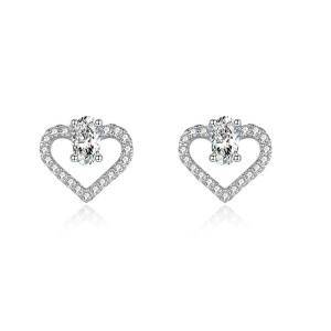 925 Sterling Silver Heart Zircon Stud Earring 40200717