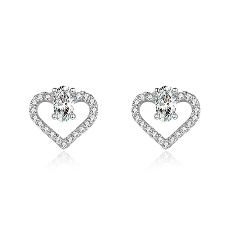 925 Sterling Silver Heart Zircon Stud Earring 40200717