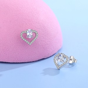 925 Sterling Silver Heart Zircon Stud Earring 40200717
