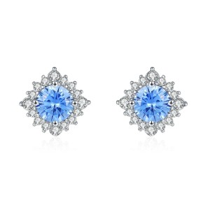 925 Sterling Silver Aquamarine Sunflower Zircon Stud Earring 40200718 925 Sterling Silver Aquamarine Sunflower Zircon Stud Earring 40200718
