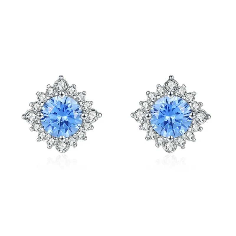 925 Sterling Silver Aquamarine Sunflower Zircon Stud Earring 40200718