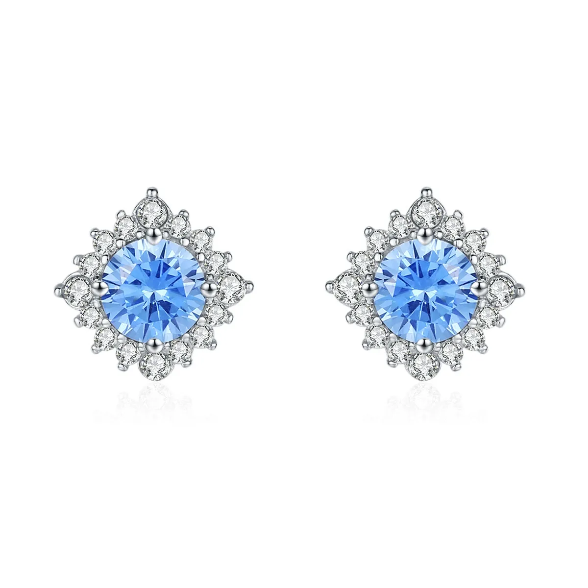 925 Sterling Silver Aquamarine Sunflower Zircon Stud Earring 40200718 925 Sterling Silver Aquamarine Sunflower Zircon Stud Earring 40200718