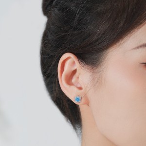 925 Sterling Silver Aquamarine Sunflower Zircon Stud Earring 40200718 925 Sterling Silver Aquamarine Sunflower Zircon Stud Earring 40200718