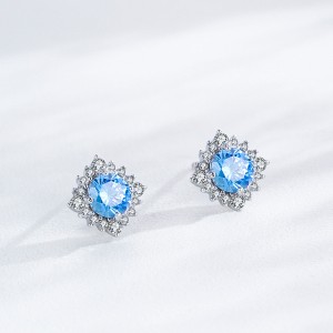 925 Sterling Silver Aquamarine Sunflower Zircon Stud Earring 40200718 925 Sterling Silver Aquamarine Sunflower Zircon Stud Earring 40200718