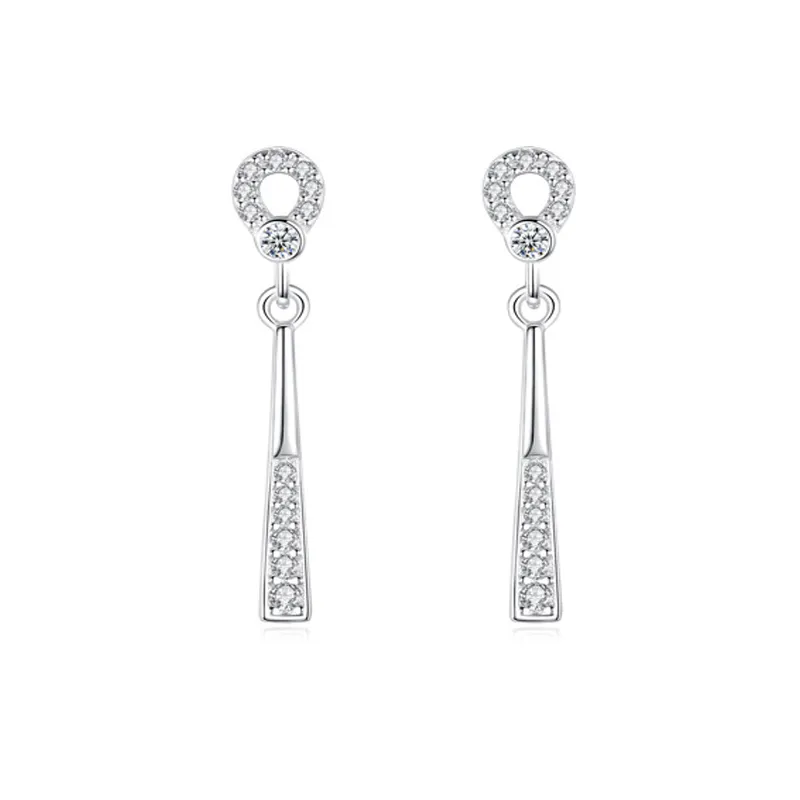 925 Sterling Silver Geometric Zircon Drop Stud Earring 40200719