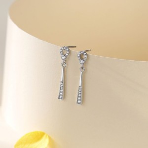 925 Sterling Silver Geometric Zircon Drop Stud Earring 40200719